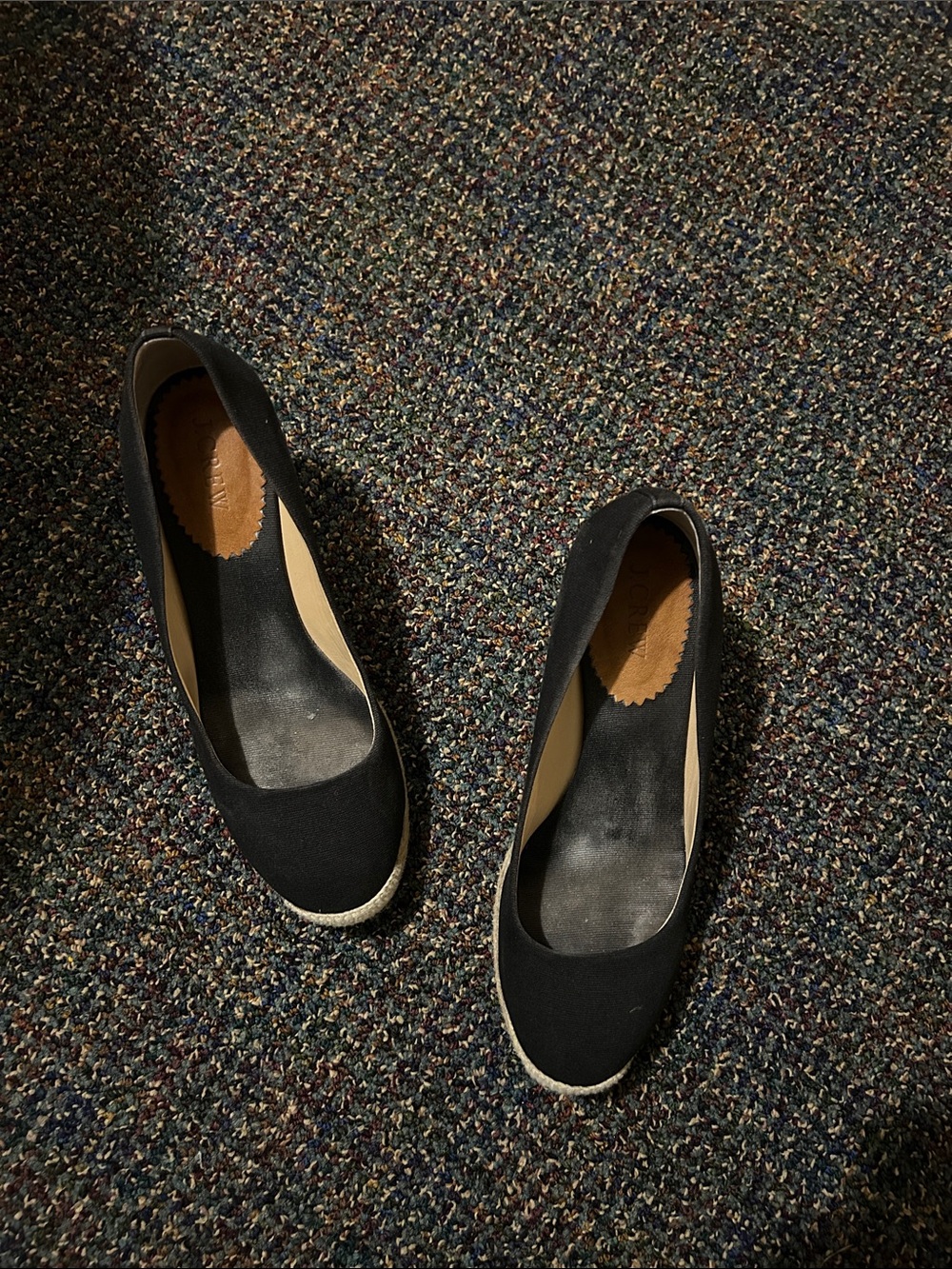 J. Crew Black Closed-Toe Slip-On Flats with Espadrille Trim
